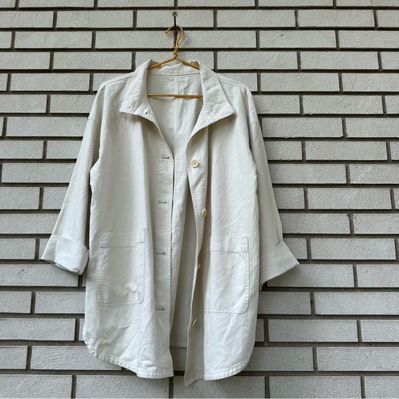 Eileen Fisher Bone Hemp Organic Cotton Jacket Open Front Boxy Fit L/XL - Picture 2 of 12